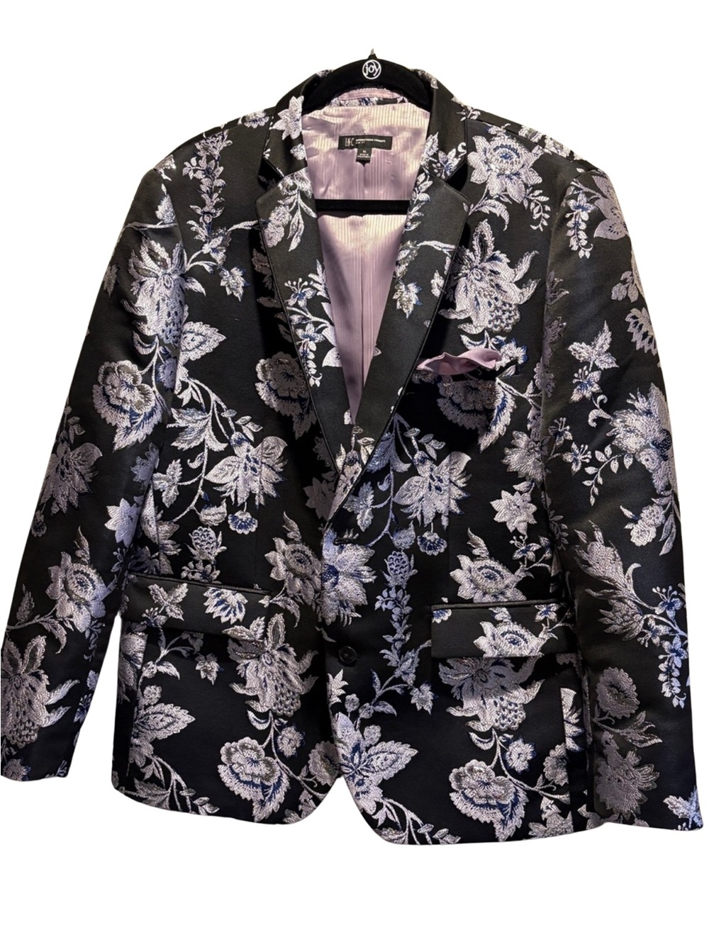 NWT INC Men’s XL Floral Jacquard Brocade Blazer Black Silver Formal
